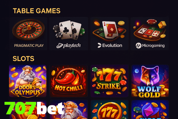 Slots populares Cassino 707BET bônus e diversão